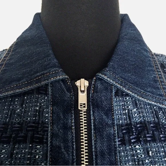 Jason Wu NWT blue tweed with contrasting denim zipper front Mini Dress size L - Picture 8 of 16